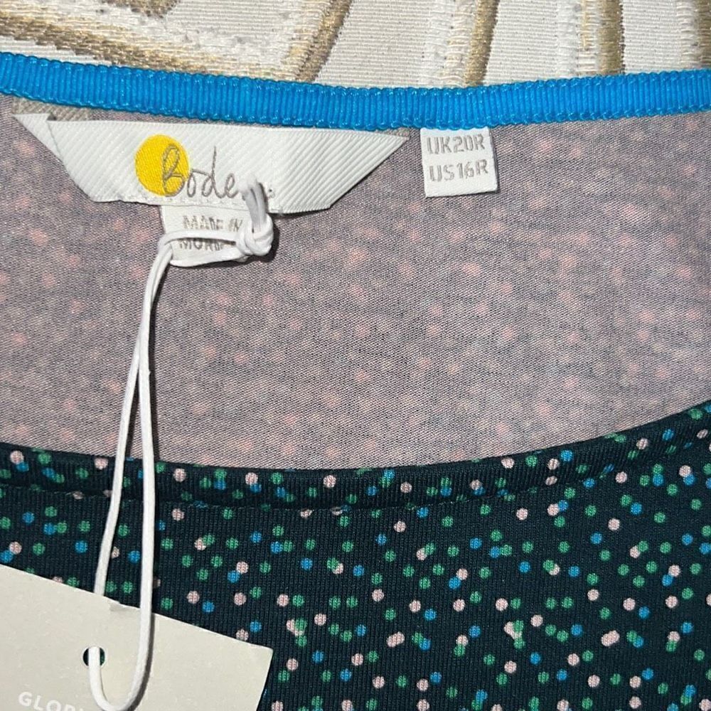 NEW Boden Abigail Jersey Dress Long Sleeve Mini Polka Dots Gathered Waist sz 16 - Picture 4 of 9